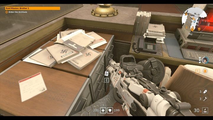 W pomieszczeniu z wielkim pomnikiem znajduje się drewniane biurko, na nim znajdziesz notatkę - Brat 1 | Sekrety w Wolfenstein Youngblood - Wolfenstein: Youngblood - poradnik do gry