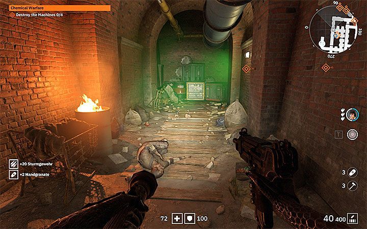 W trakcie eksploracji podziemi niszcz kłódki przy zamkniętych bramkach (używaj broni do walki wręcz lub broni palnej) oraz uważaj na trujące zielone opary - Chemical Warfare | Misje poboczne w Wolfenstein Youngblood - Wolfenstein: Youngblood - poradnik do gry