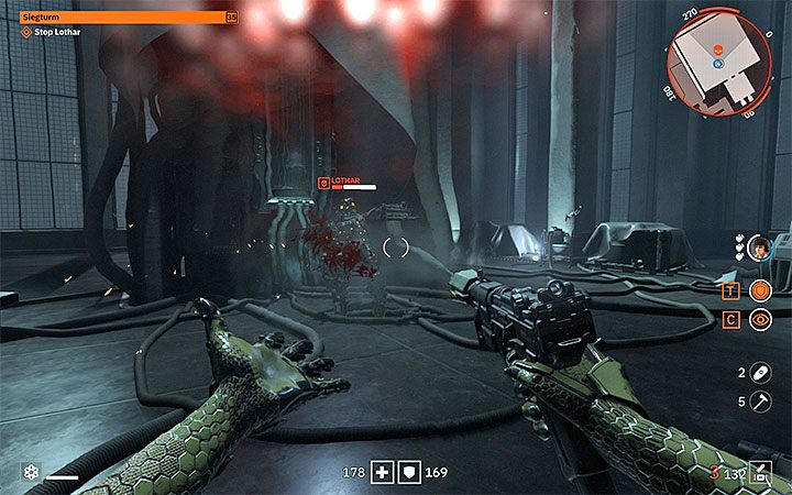 Ustawiaj się blisko Lothara i puszczaj przycisk celowania, dzięki czemu zebrane pociski zostaną odrzucone w jego stronę i doprowadzą do otrzymania przez niego obrażeń - Generał Lothar - finałowy boss w Wolfenstein Youngblood - Wolfenstein: Youngblood - poradnik do gry