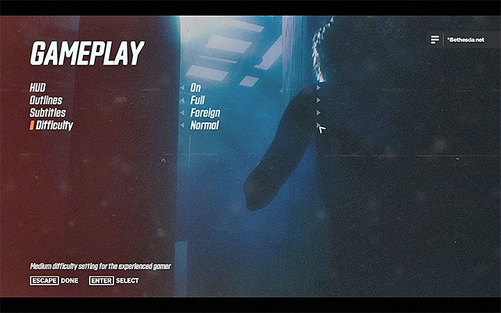 Poziom trudności zmienia się z poziomu menu opcji - jest to zakładka Rozgrywka (Gameplay) - Wybór siostry i poziomu trudności | Solucja Wolfenstein Youngblood - Wolfenstein: Youngblood - poradnik do gry