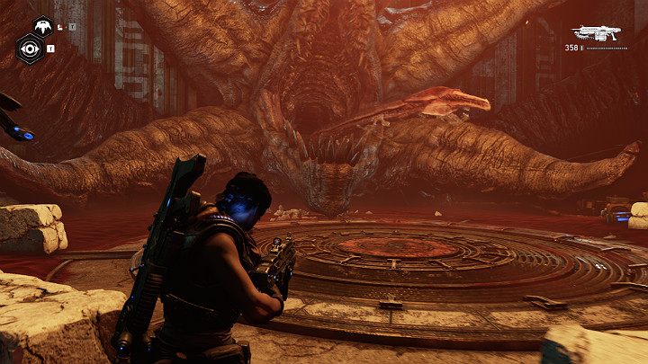 W drugiej fazie pojedynku potwór otworzy drogę ucieczki dla Twojej drużyny jednak zablokuje ją swoim cielskiem - Akt 3 Rozdział 4 - Jeden mały krok | Solucja Gears 5 - Gears 5 - poradnik do gry