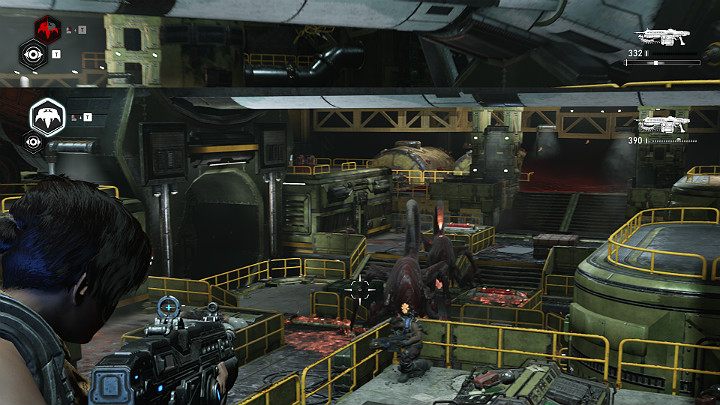 Jak tylko wejdziesz na środek hangaru, zaatakują Cię dwa snatchery i kilka pancernych stworów z granatnikami - Akt 3 Rozdział 3 - Może wymagać złożenia | Solucja Gears 5 - Gears 5 - poradnik do gry