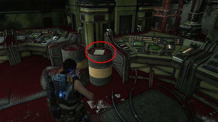 Zanim otworzysz kolejne drzwi, w pierwszej kolejności zejdź na sam dół i podejdź do stacji kontrolnej w rogu po lewej stronie - Akt 3 Rozdział 2 - Rakietowy plan | Przedmioty kolekcjonerskie w Gears 5 - Gears 5 - poradnik do gry