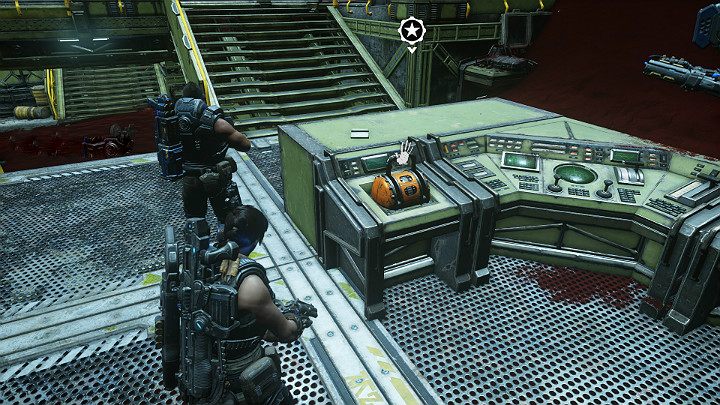 Podejdź do konsoli i przesuń dźwignię, aby opuścić pierwszą satelitę - Akt 3 Rozdział 2 - Rakietowy plan | Przedmioty kolekcjonerskie w Gears 5 - Gears 5 - poradnik do gry