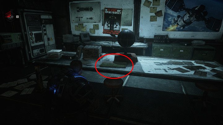 Na biurku znajdziesz jeszcze jeden przedmiot kolekcjonerski - Plany młota świtu UNR - Akt 1 Rozdział 1 - Strzał w ciemno | Solucja Gears 5 - Gears 5 - poradnik do gry