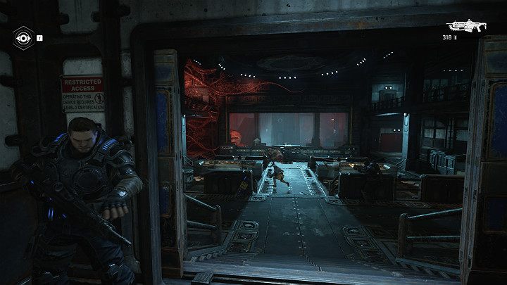 W głównym centrum dowodzenia ośrodka badawczego znajduje się dość spora ilość przeciwników - Akt 1 Rozdział 1 - Strzał w ciemno | Solucja Gears 5 - Gears 5 - poradnik do gry