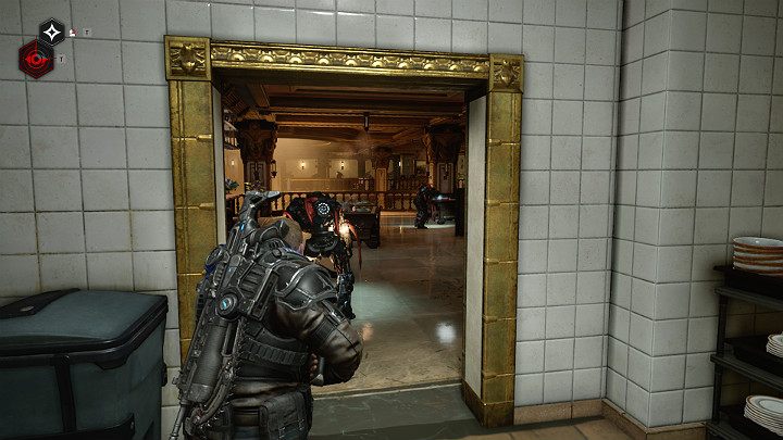 W następnej Sali hotelowej znajdziesz wiele śpiących robotów tego samego typu - Akt 1 Rozdział 4 - Nadchodzi zmiana | Solucja Gears 5 - Gears 5 - poradnik do gry