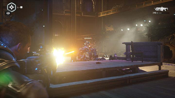 Za kurtyną czeka na Ciebie poważny przeciwnik, który dysponuje działem maszynowym - Akt 1 Rozdział 4 - Nadchodzi zmiana | Solucja Gears 5 - Gears 5 - poradnik do gry