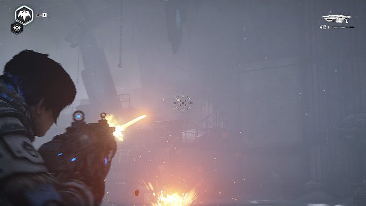 Gdy wejdziesz do lokacji Stary mur koalicji, będzie tam na Ciebie czekał oddział złożony z kilku snajperów i jednego mocniejszego przeciwnika - Akt 2 Rozdział 4 - Źródło wszystkiego | Solucja Gears 5 - Gears 5 - poradnik do gry