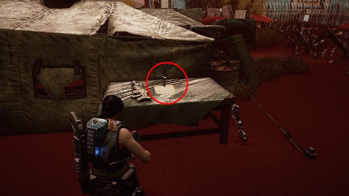 Następny przedmiot kolekcjonerski leży na stole po lewej stronie, obok namiotu - Kredo Koczownika - Akt 3 Rozdział 1 - Wielka szansa | Solucja Gears 5 - Gears 5 - poradnik do gry