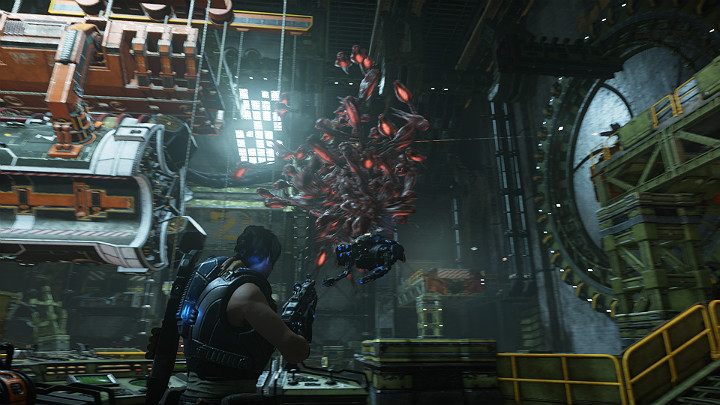 Gdy zejdziesz po drabinie na niższy poziom, zaatakują Cię dwa roje pijawek - Akt 3 Rozdział 2 - Rakietowy plan | Solucja Gears 5 - Gears 5 - poradnik do gry