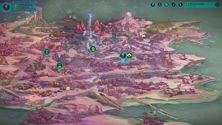 Pierwszy widok mapy zaraz po wyjściu z baru Fssh - Interfejs gry w Griftlands - Griftlands - poradnik do gry