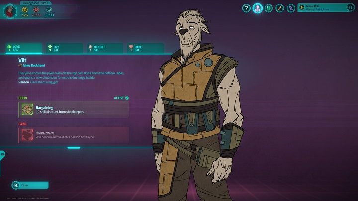 Posiadając bardzo dobre relacje z innymi postaciami możemy liczyć na różne bonusy. - 10 porad na start w Griftlands - Griftlands - poradnik do gry