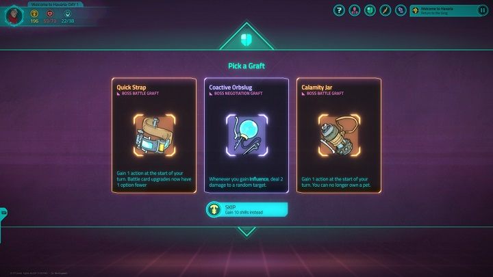 Przykładowe Grafts do wyboru. Jest to nagroda za pokonanie jednego z bossów. - Składanie talii w Griftlands - Griftlands - poradnik do gry