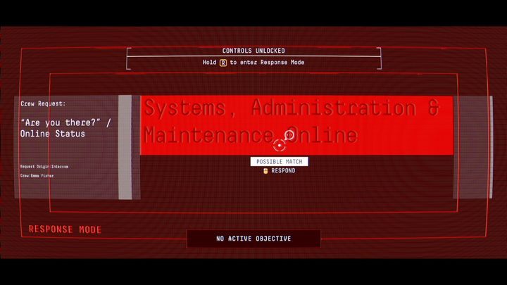Gdy Emma poprosi cię o autoryzację głosu, najedź myszką na słowo ANALYSE, kliknij lewym przyciskiem myszy, po czym przytrzymuj na klawiaturze D aż cały pasek się zapełni - Observation: Przebudzenie, solucja, etap 1 - Observation - poradnik do gry