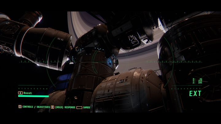 Wyjdź na zewnątrz i znajdź Panel podświetlony na niebiesko o nazwie EAS-03 HATCH CLAMPS znajdujący się na module EAS-03 - Observation: Pierwszy spacer kosmiczny, solucja, etap 3 - Observation - poradnik do gry