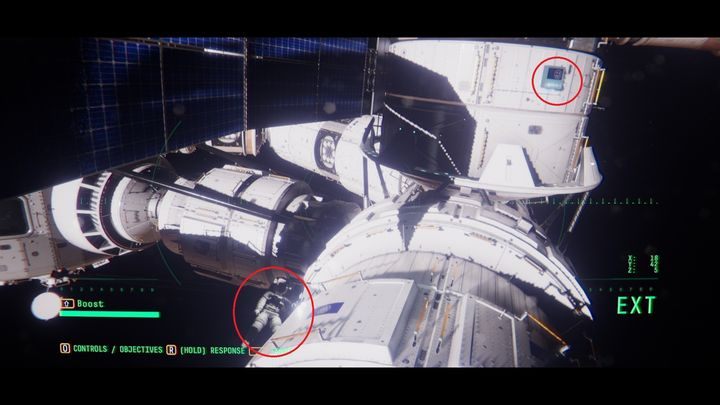 Po krótkiej rozmowie Emma każe ci znaleźć HATCH CLAMPS na module CN-01, który znajduje się zaraz obok - Observation: Drugi spacer kosmiczny, nadanie wiadomości, solucja, etap 5 - Observation - poradnik do gry