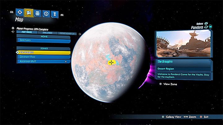 Jeśli chcesz przenieść się do innego regionu w obrębie tej samej planety, to musisz wcisnąć przycisk załączenia widoku z orbity (Orbit View) - Czy w grze jest szybka podróż w Borderlands 3? - Borderlands 3 - poradnik do gry