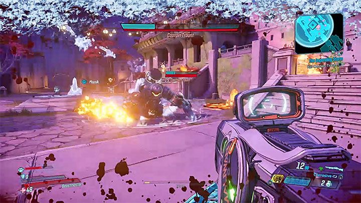 Boss z wyglądu przypomina wrogów w ciężkich pancerzach, których mogłeś spotykać w wielu wcześniejszych walkach - Captain Traunt | Trudni przeciwnicy w Borderlands 3 - Borderlands 3 - poradnik do gry