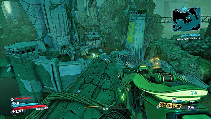 Nie ruszaj się i cierpliwie czekaj aż ładunek, na którym wylądowałeś, znajdzie się nad Fortem Sunshine - The Guns of Reliance | Solucja Borderlands 3 - Borderlands 3 - poradnik do gry