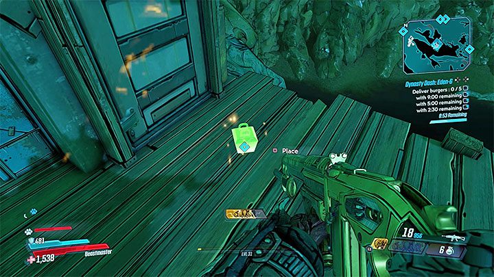 Za każdym razem gdy dotrzesz w zaznaczone miejsce wysiądź z auta i odszukaj na ziemi oznaczone na zielono miejsce położenia burgerów - Eden-6 | Zadanie poboczne w Borderlands 3 - Borderlands 3 - poradnik do gry
