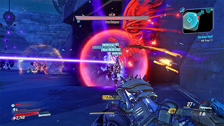 Troya możesz atakować z użyciem dowolnych broni, przy czym warto wybierać te cechujące się ogromną siłą rażenia, np - The Great Vault | Solucja Borderlands 3 - Borderlands 3 - poradnik do gry