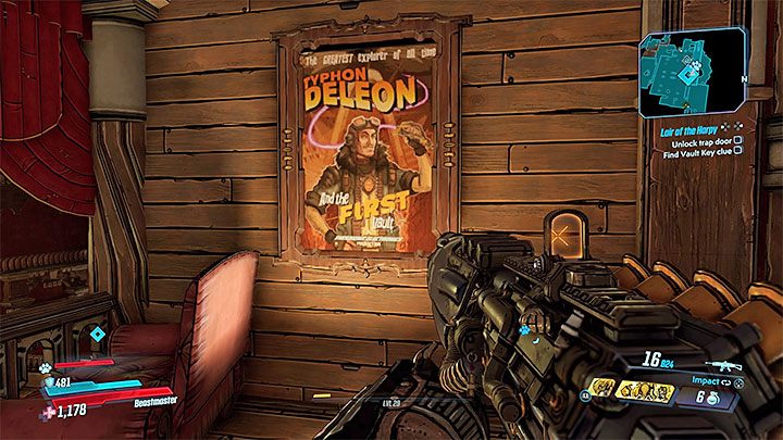 Podpowiedzią do rowiązania zagadki jest plakat Typhona Deleona znajdujący się na prawo od dźwigni - Rozwiązanie zagadki z dźwigniami w posiadłości Jakobsów w Borderlands 3 - Borderlands 3 - poradnik do gry