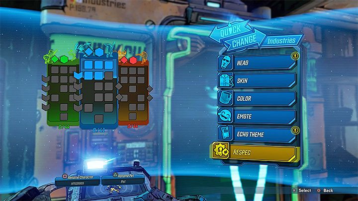 Po tym jak wyświetli się menu z listą opcji wybierz ostatnią pozycję - Respec - Jak zresetować umiejętności w Borderlands 3? - Borderlands 3 - poradnik do gry