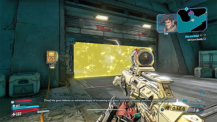 Po dotarciu na miejsce odnotujesz, że żółte pole siłowe blokuje dostęp do pojazdu - Jak dotrzeć do pojazdu Sonic Cyclone w Borderlands 3? - Borderlands 3 - poradnik do gry