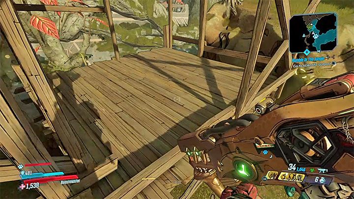 Wejdź na lewy metalowy element (ten, który jest mocno przekrzywiony i częściowo zakopany w ziemi), przejdź na jego koniec i wykonaj skok w stronę drewnianej konstrukcji - Jak dotrzeć do dziennika Typhon Log w Voracious Canopy w Borderlands 3? - Borderlands 3 - poradnik do gry