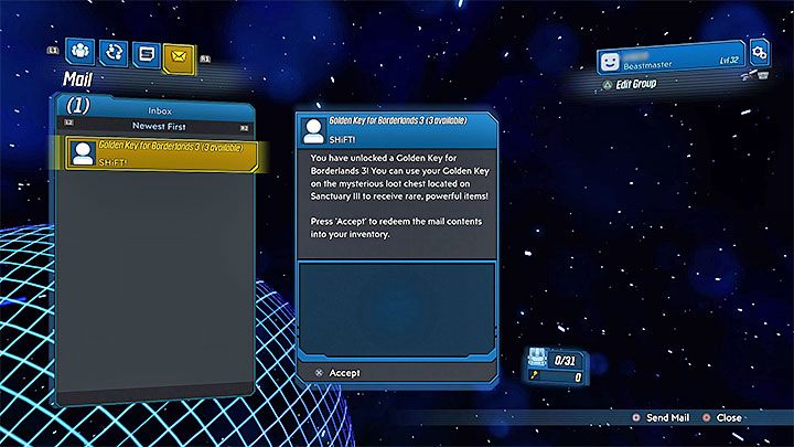 Po tym jak poprawnie zrealizujesz kod przejdź do menu Social i do zakładki Mail, w której odbiera się pocztę - Co to są Shift Codes w Borderlands 3? - Borderlands 3 - poradnik do gry