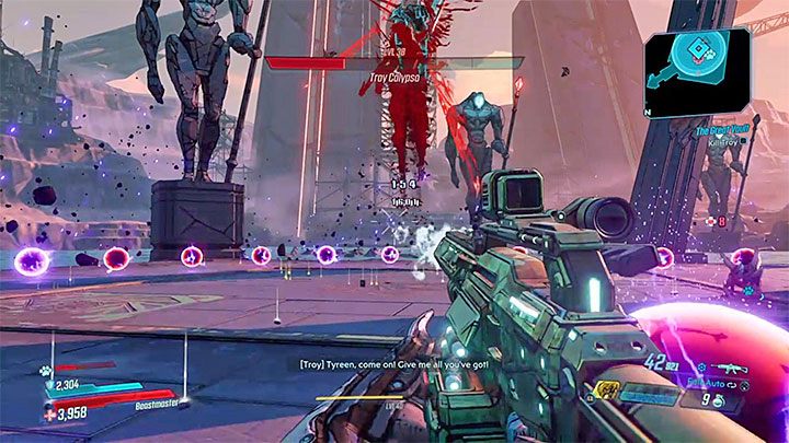 Ważną wiadomością jest to, że Troy niedługo po wysłaniu kul może wykonać szarżę lub skok połączony z uderzeniem w ziemię - Troy Calypso | Trudni przeciwnicy w Borderlands 3 - Borderlands 3 - poradnik do gry