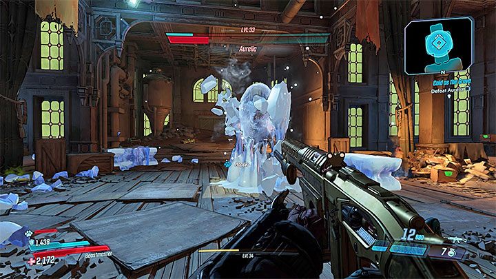 Aurelia w wybranych momentach bitwy otoczy się lodem i zacznie się wtedy odnawiać jej niebieski pasek tarczy - Aurelia | Trudni przeciwnicy w Borderlands 3 - Borderlands 3 - poradnik do gry