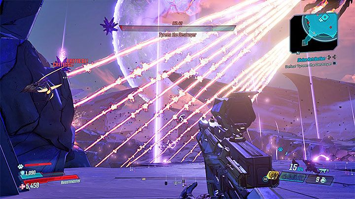 Drugi z nowych ataków obszarowych do odlatywanie na chwilę od areny celem zbombardowania jej seriami wiązek oraz fioletowymi pociskami - Divine Retribution | Solucja Borderlands 3 - Borderlands 3 - poradnik do gry