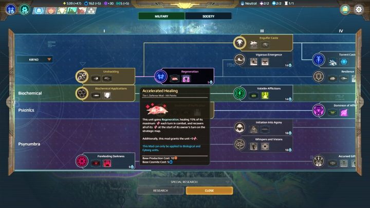 Technologia Regeneracja (Regeneration) to swoisty must-have tej frakcji. - KirKo | Frakcja w Age of Wonders Planetfall - Age of Wonders Planetfall - poradnik do gry