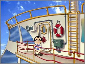 Zainstaluj kabel z zaciskami (ten znaleziony w pokoju pracowników) i wejdź na maszt - [Statek] Najlepiej ubrany facet | Larry 7 Miłość na Fali - Larry 7: Miłość na Fali - poradnik do gry