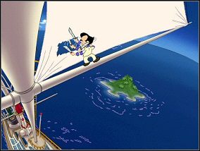 Po nocy pod żaglami idź do Asi, rzuć pomysłem z poliestrowymi garniakami i daj jej zdobyty materiał - [Statek] Najlepiej ubrany facet | Larry 7 Miłość na Fali - Larry 7: Miłość na Fali - poradnik do gry