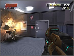 W ten sposób zrobisz przejście, którym możesz wyjść do głównej sali - Lobby Level | Public Information Building | Red Faction II - Red Faction II - poradnik do gry