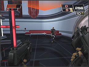 Wejdź do jedynej czekającej na dole windy i wciśnij przycisk - Lobby Level | Public Information Building | Red Faction II - Red Faction II - poradnik do gry