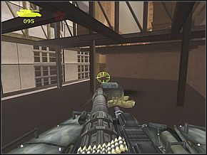 Strzel w ścianę budynku z lewej, tego przy niebieskiej furgonetce - Tank Gunner | Tank on the Town | Red Faction II - Red Faction II - poradnik do gry