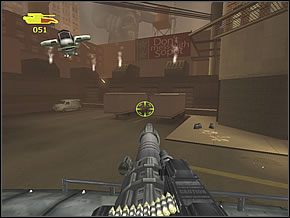 Gdy dotrzesz do głównej drogi, zobaczysz dwa przejeżdżające nią pojazdy - Tank Gunner | Tank on the Town | Red Faction II - Red Faction II - poradnik do gry