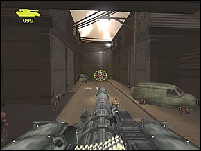 Przy drugim battle armor zauważysz w górze, w tle, wieżę wodną - Road to Citadel | Tank on the Town | Red Faction II - Red Faction II - poradnik do gry