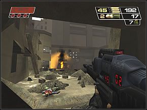 Trzeci będzie też na tym samym piętrze, ale bardziej po prawej - musisz wyjść trochę poza budynek - High Rise Hell | Hanging in the Hood | Red Faction II - Red Faction II - poradnik do gry