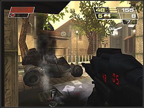 Za pierwszym zakrętem natkniesz się na sporą grupę wojaków - High Rent District | Hanging in the Hood | Red Faction II - Red Faction II - poradnik do gry