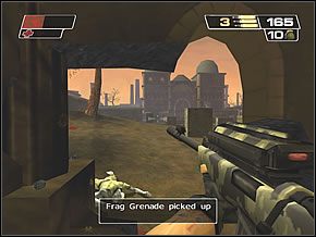 Teraz wybierz karabin snajperski, ustaw się w lewym oknie i zdejmuj kolejno pojawiających się po drugiej stronie cmentarza żołnierzy - Cemetery | Dancing with the Dead | Red Faction II - Red Faction II - poradnik do gry