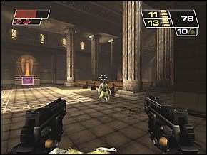 Do tego zaczynasz w rogu katedry, pod jedna z dwóch wieżyczek, w których siedzą snajperzy - Cathedral | Dancing with the Dead | Red Faction II - Red Faction II - poradnik do gry