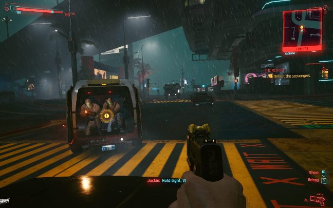 Strzelać do przeciwników możesz również jako pasażer - Cyberpunk 2077: Walka - Cyberpunk 2077 - poradnik do gry