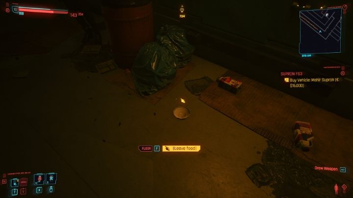 Teraz spójrz na podłogę i zlokalizuj miskę - Cyberpunk 2077: Gdzie znaleźć i adoptować kota? - Cyberpunk 2077 - poradnik do gry