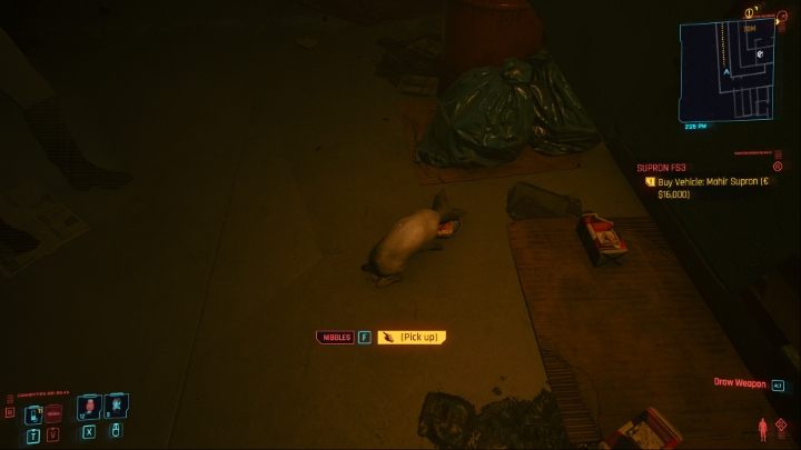 Po odczekaniu i wróceniu do miejsca z miską, ujrzysz jedzącego kota - podejdź do niego i wybierz opcję widoczną na ekranie - Cyberpunk 2077: Gdzie znaleźć i adoptować kota? - Cyberpunk 2077 - poradnik do gry