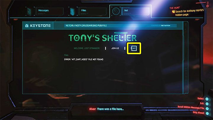 Na stronie Tonys Shelter sprawdź sekcje Join Us (dołącz do nas) i Pliki (Files) - Cyberpunk 2077: Kwestia czasu - Zagadka z komputerem - Cyberpunk 2077 - poradnik do gry